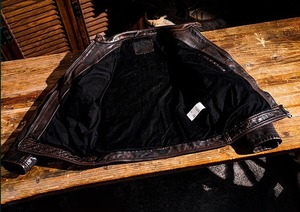 茶芯の馬革 スタンドカラージャケット 焦茶