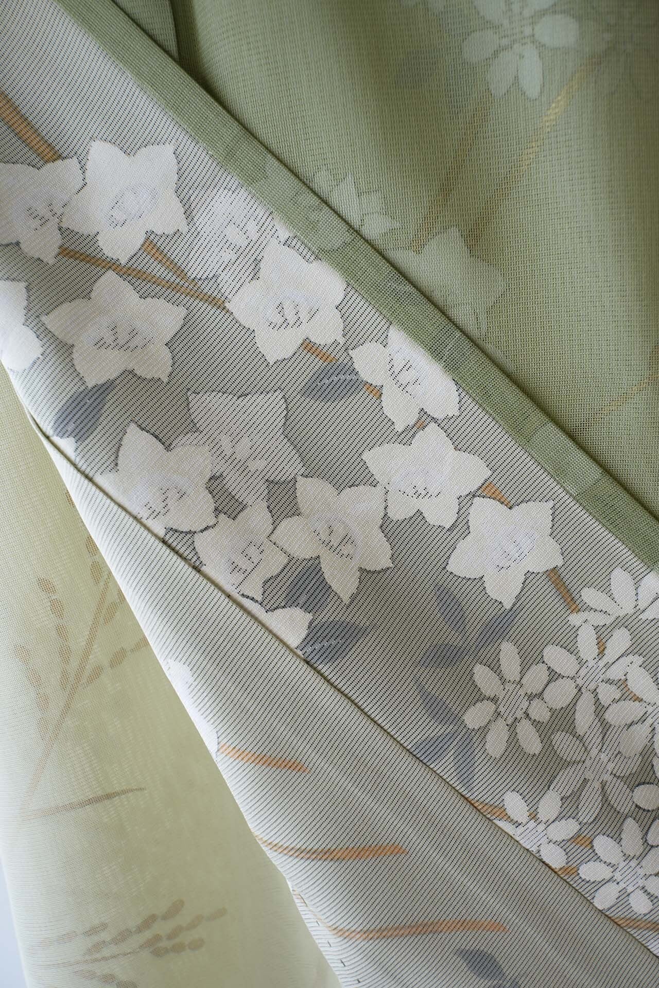 夏・紗袷】草色暈し 桔梗菊文 紗袷付下げ | 大山キモノ・ちぇらうなぼるた