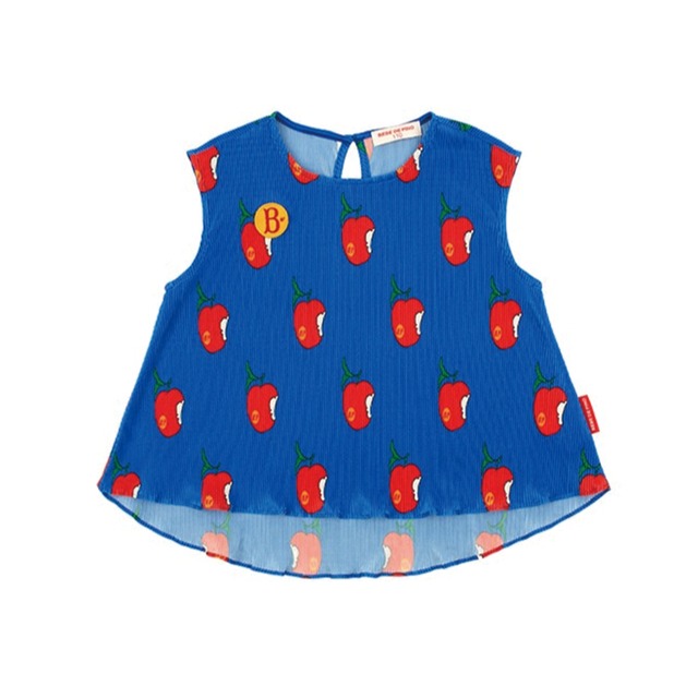 【BEBE DE PINO】リンゴ柄　プリーツノースリーブブラウス