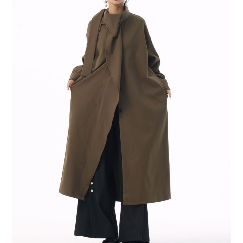 ベルト付き オーバーサイズ マキシ丈 長袖 コート 2color CO0195