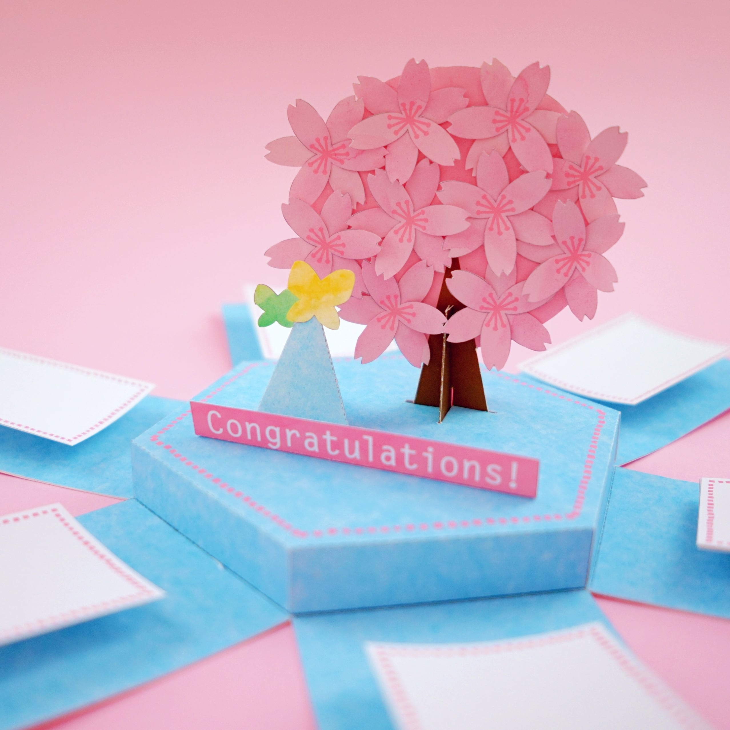 桜咲く 寄せ書きBOX・空色＆桜色（最大6名まで） | 紙あそび製作所