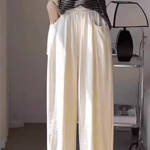 ロングパンツ レディース ボトムス カジュアル ハイウエスト ゴム ストレート ワイド シンプル ナチュラル らくちん 無地 ゆったり   ybh2196