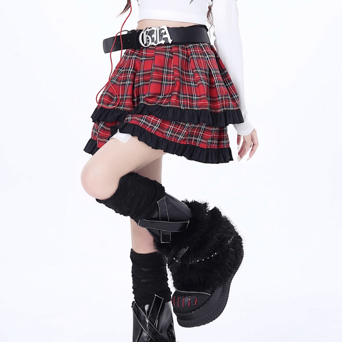 サブカル系 地雷 CRAZYGIRL ミニスカート チェック柄 ベルト付き
