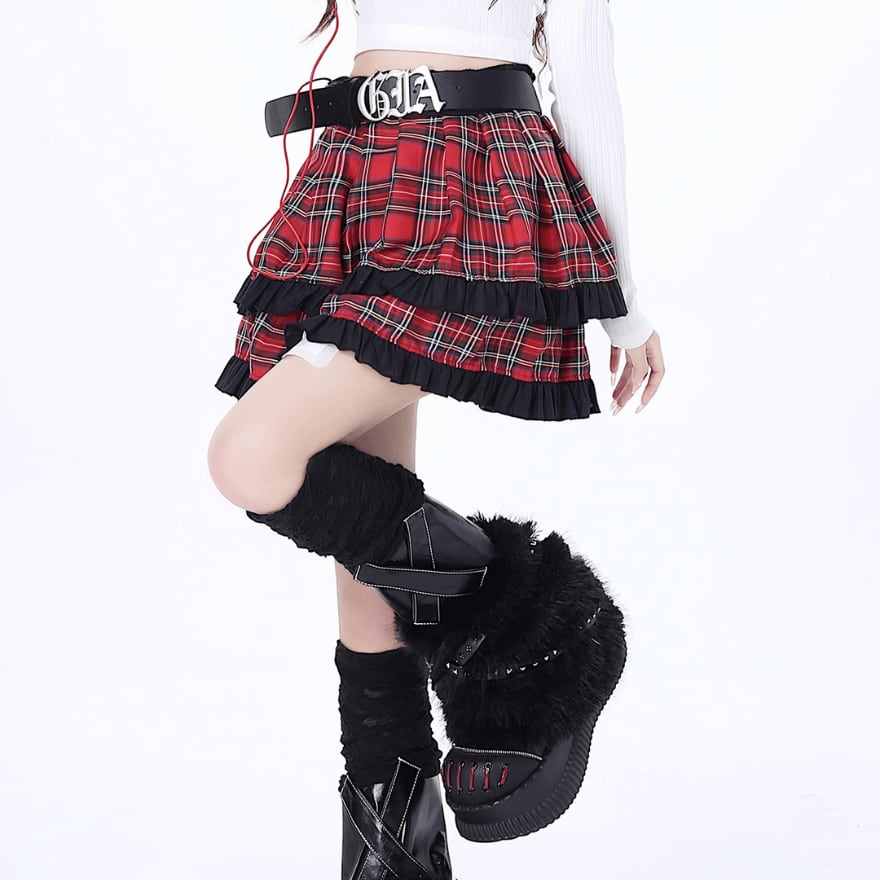 crazy girl 地雷系 スカート サブカル系 地雷 CRAZYGIRL ミニスカート チェック柄 ベルト付き