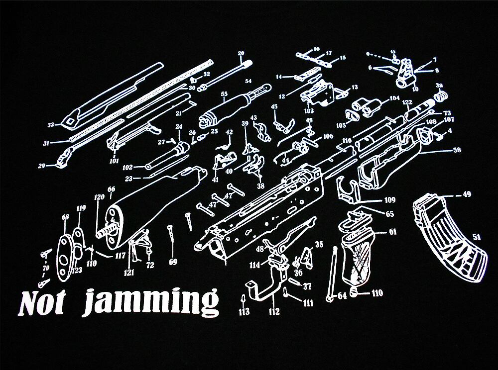 AK47 カラシニコフ展開図 半袖黒色 Tシャツ 選べる6サイズ S,M,L,XL