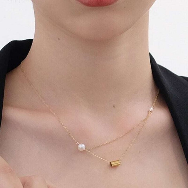 Titanium steel pearl necklace　B-22060131