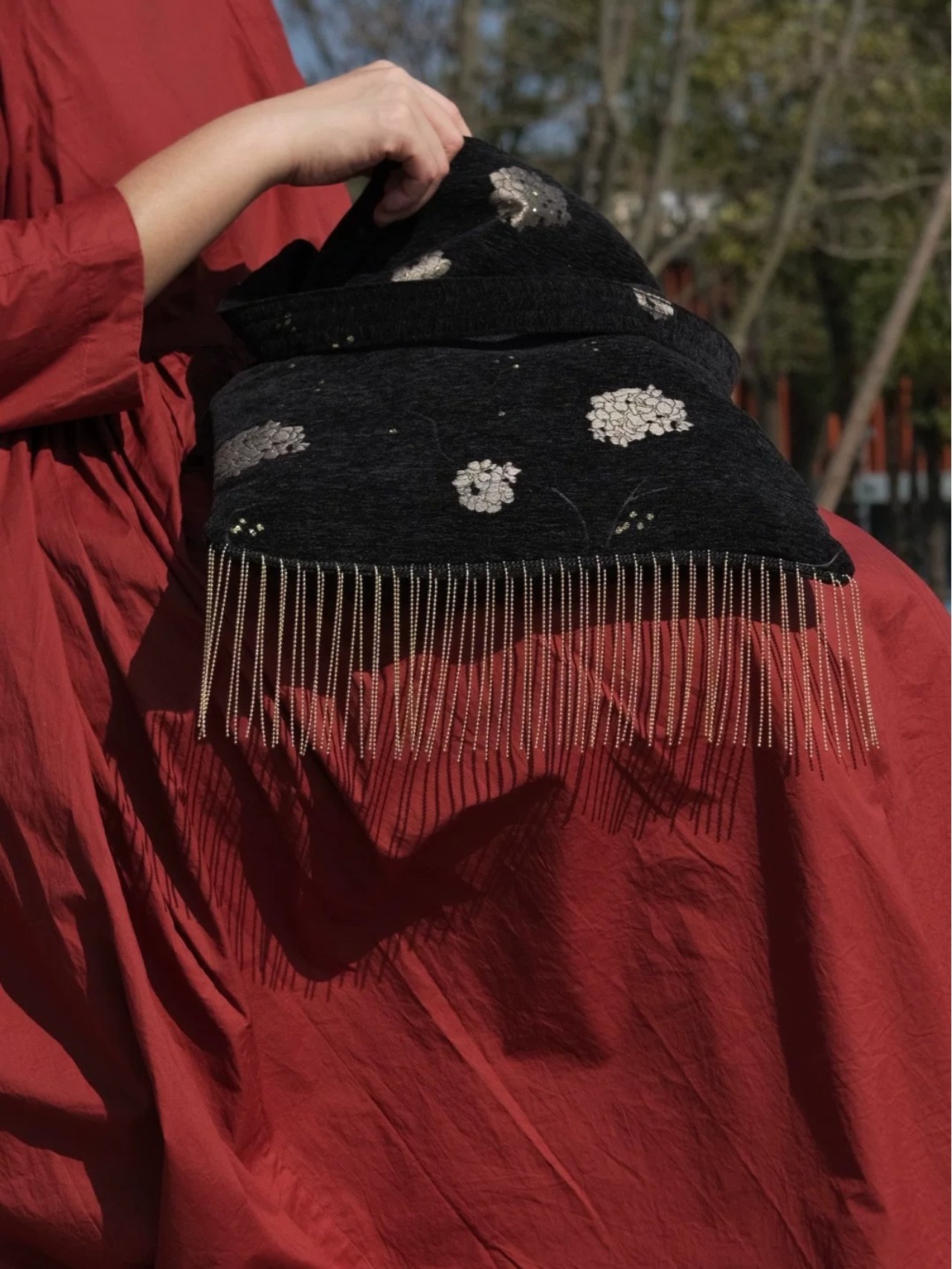Fleuri Jacquard Fringe Bag F0814