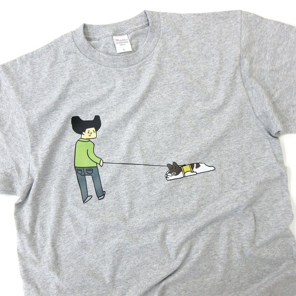犬と飼い主 散歩嫌いフレブル Tシャツ dog52 犬 ブヒ フレンチブルドッグ 服 ゆるい イラスト おもしろ Tシャツ