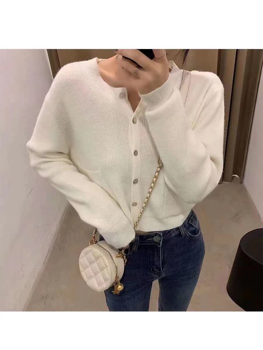 ノーカラーカーディガン