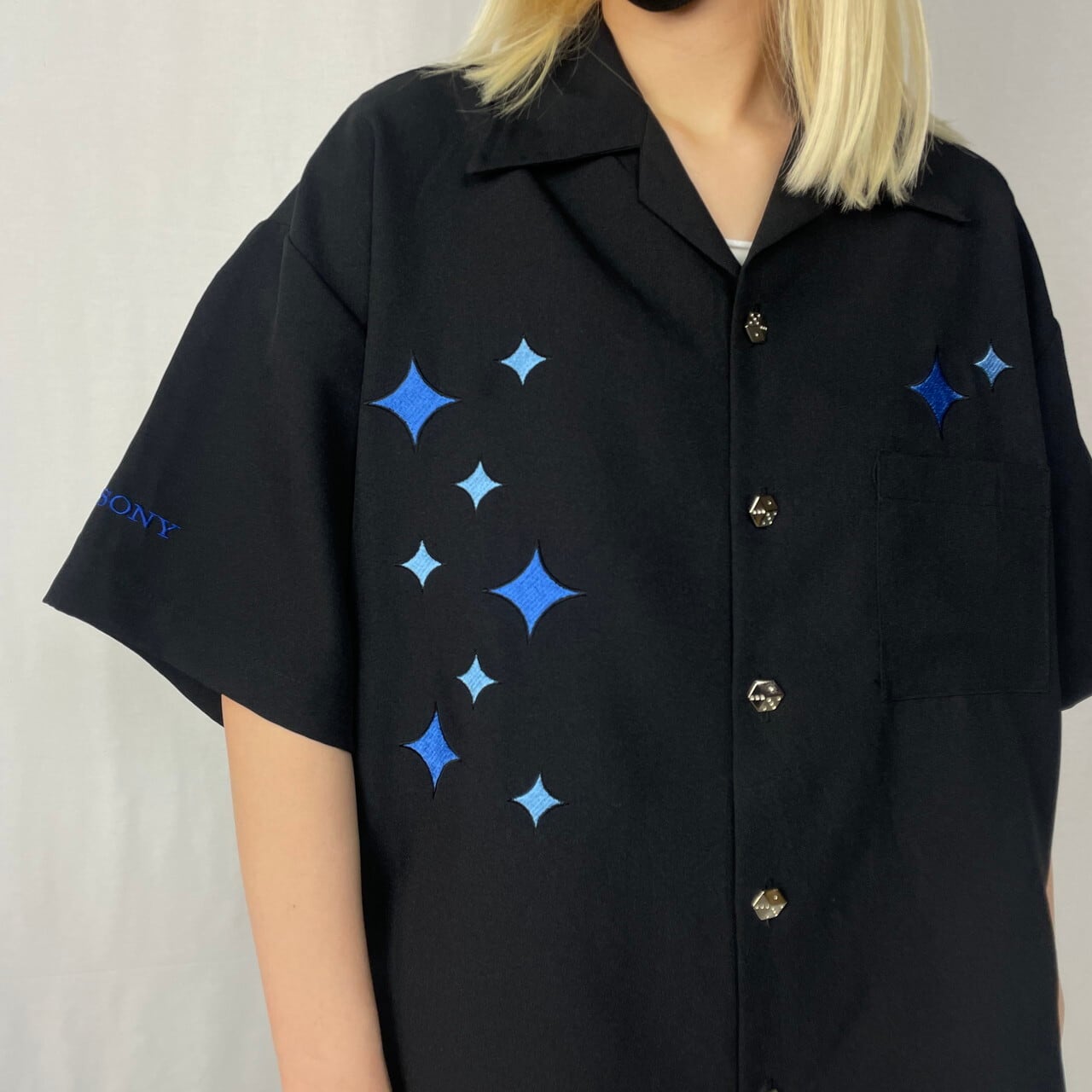 USA製 Johnny Suede 刺繍 企業ロゴ ボウリングシャツ メンズM 古着