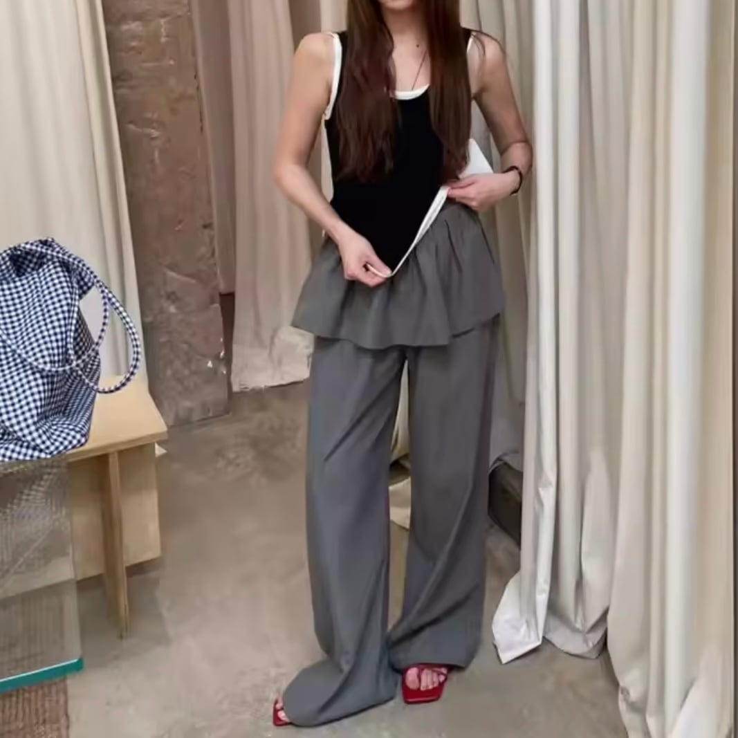 layered casual wide pants
