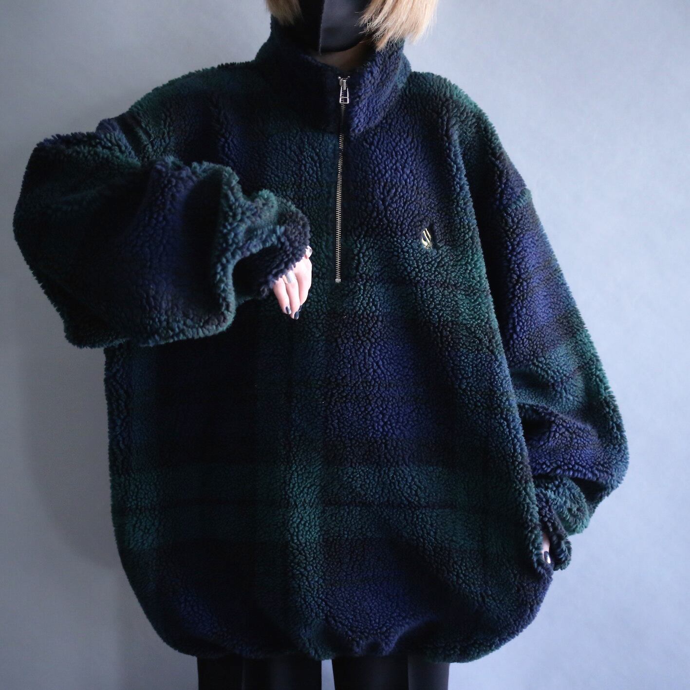 "NAUTICA" good coloring check pattern over size half-zip  boa fleece pullover