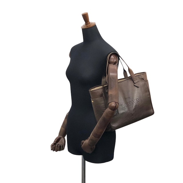 LOEWE ロエベ ヘリテージ ハンドバッグ ブラウン 型押しロゴ レザー トートバッグ vintage ヴィンテージ オールド faniey