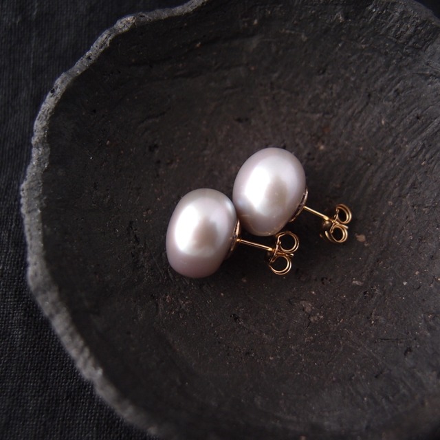 【K14gf】Baroque pearl・Gray／大粒グレーバロックパール スタッドピアス（L）