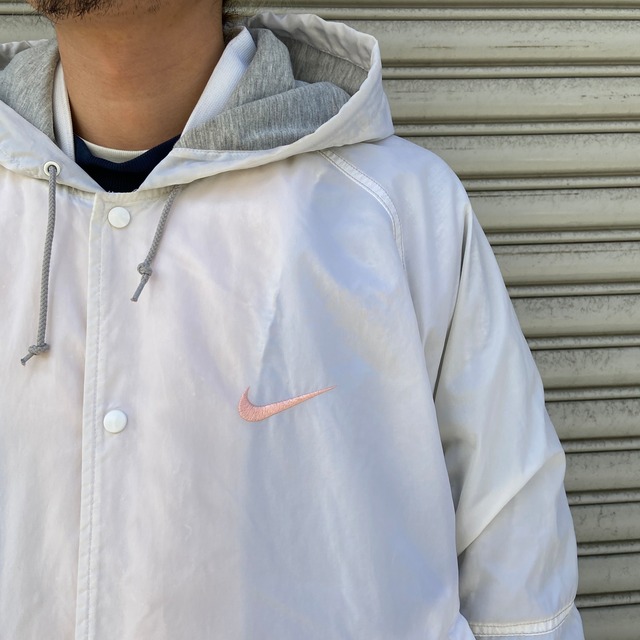 90s NIKE ナイロンパーカー スウォッシュロゴ ビッグロゴ 白 M