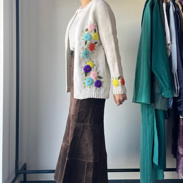 flower embroidery knit cardigan