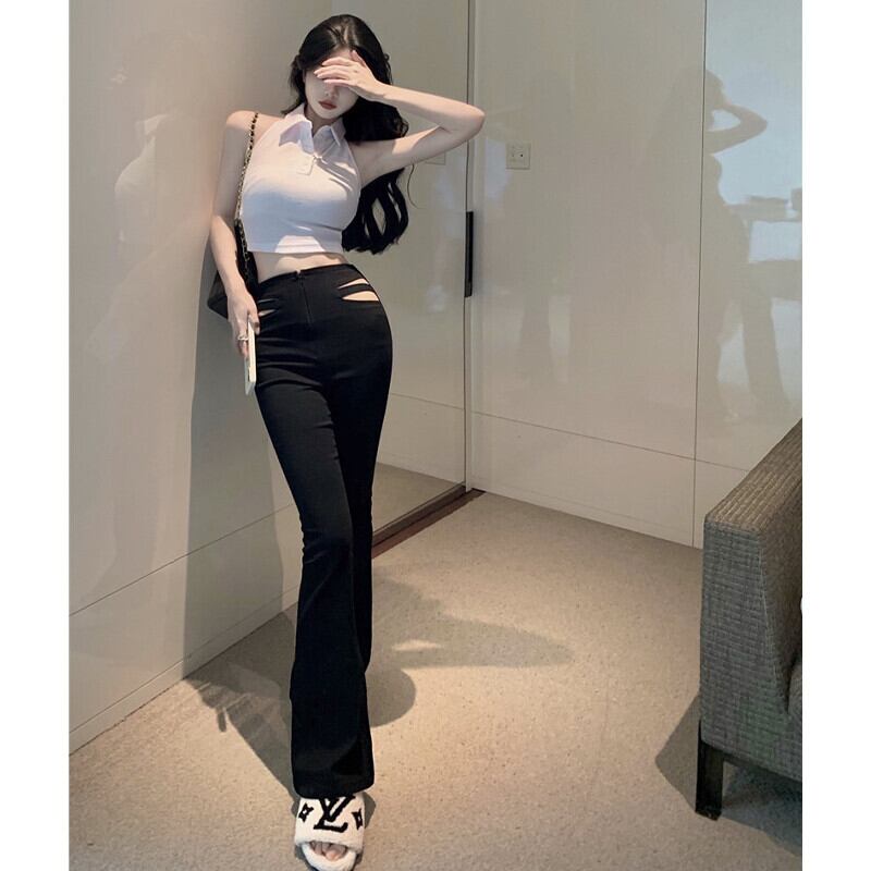 パンツ オータムハイウェストウェストブラックスリム ストリート 秋物 ガールズファッション45749926527