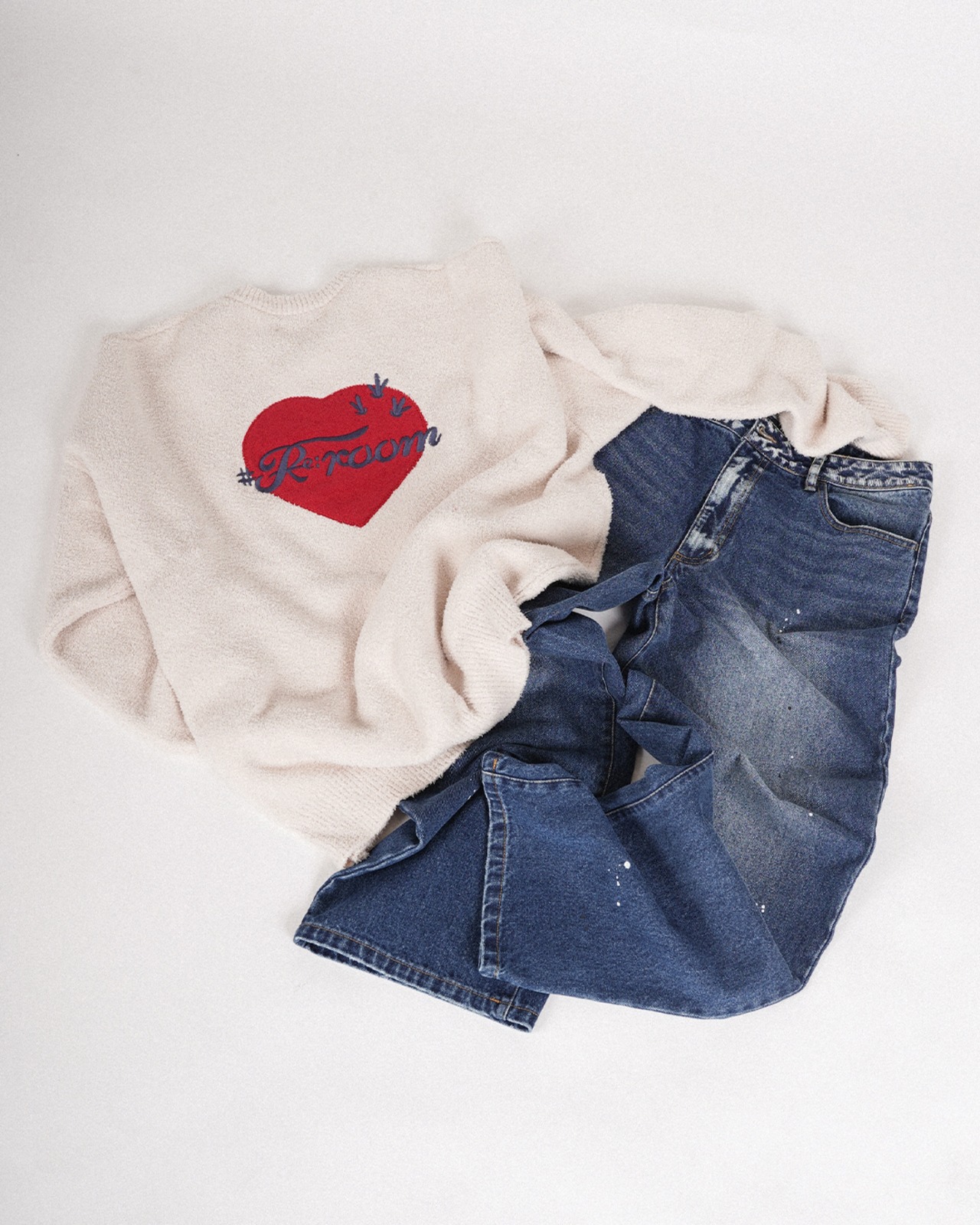 【#Re:room】CACTUS HEART APPLIQUE MALL KNIT［REK164］