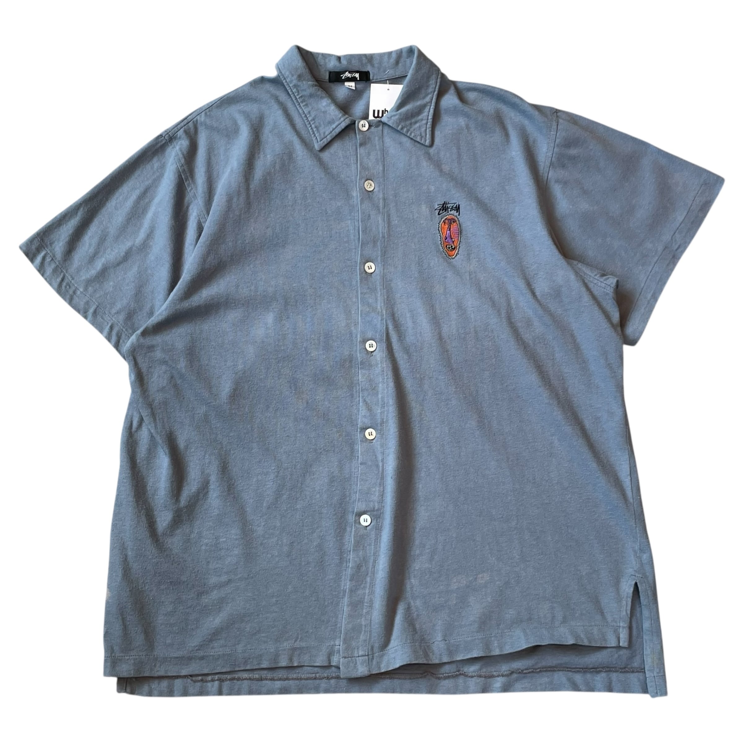 80s〜90s STUSSY "ZULU MASK" S/S cotton shirt