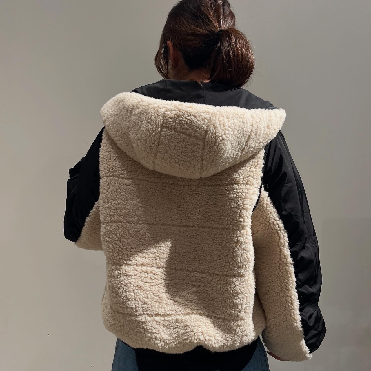 マリードール Maried'or ボア×タフタ配色キルトフードブルゾン