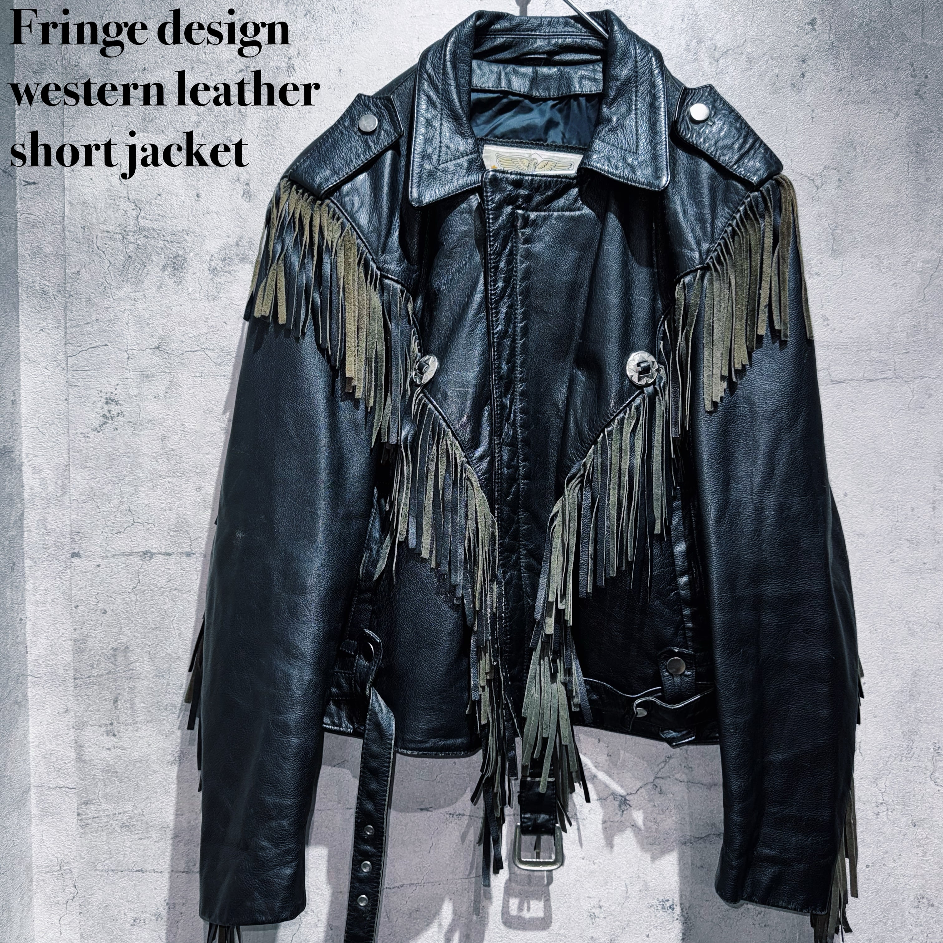 Fringe design western leather short jacket