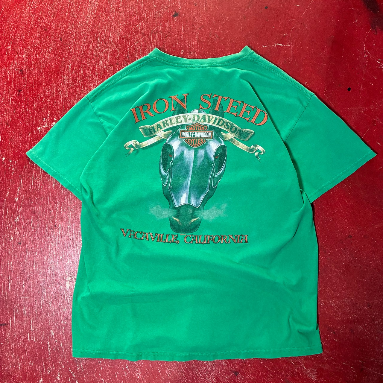 10s Harley-Davidson Tシャツ　緑　バックプリント　バーアンドシールド