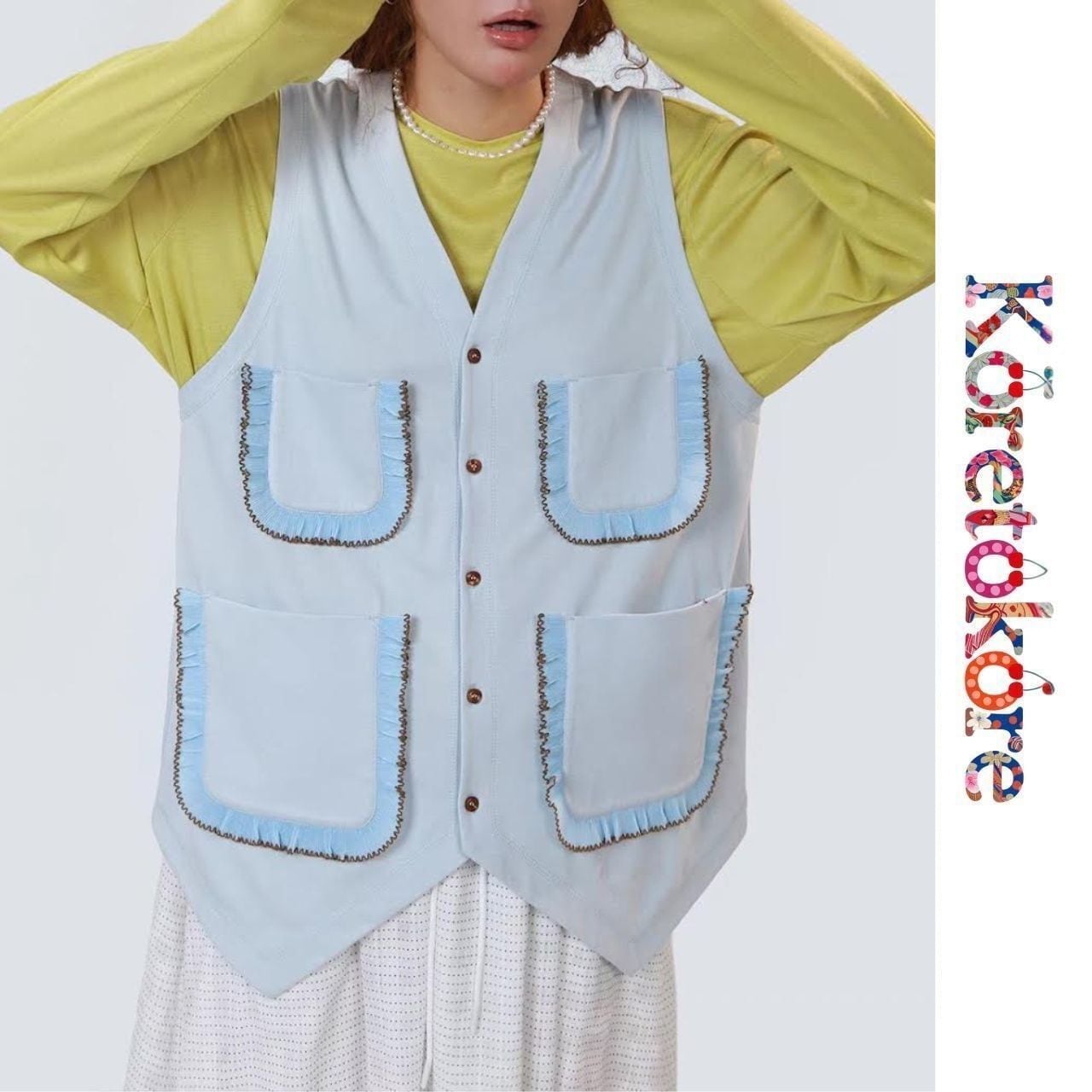 Frill Pocket VNeck Vest〈3color〉 A0275