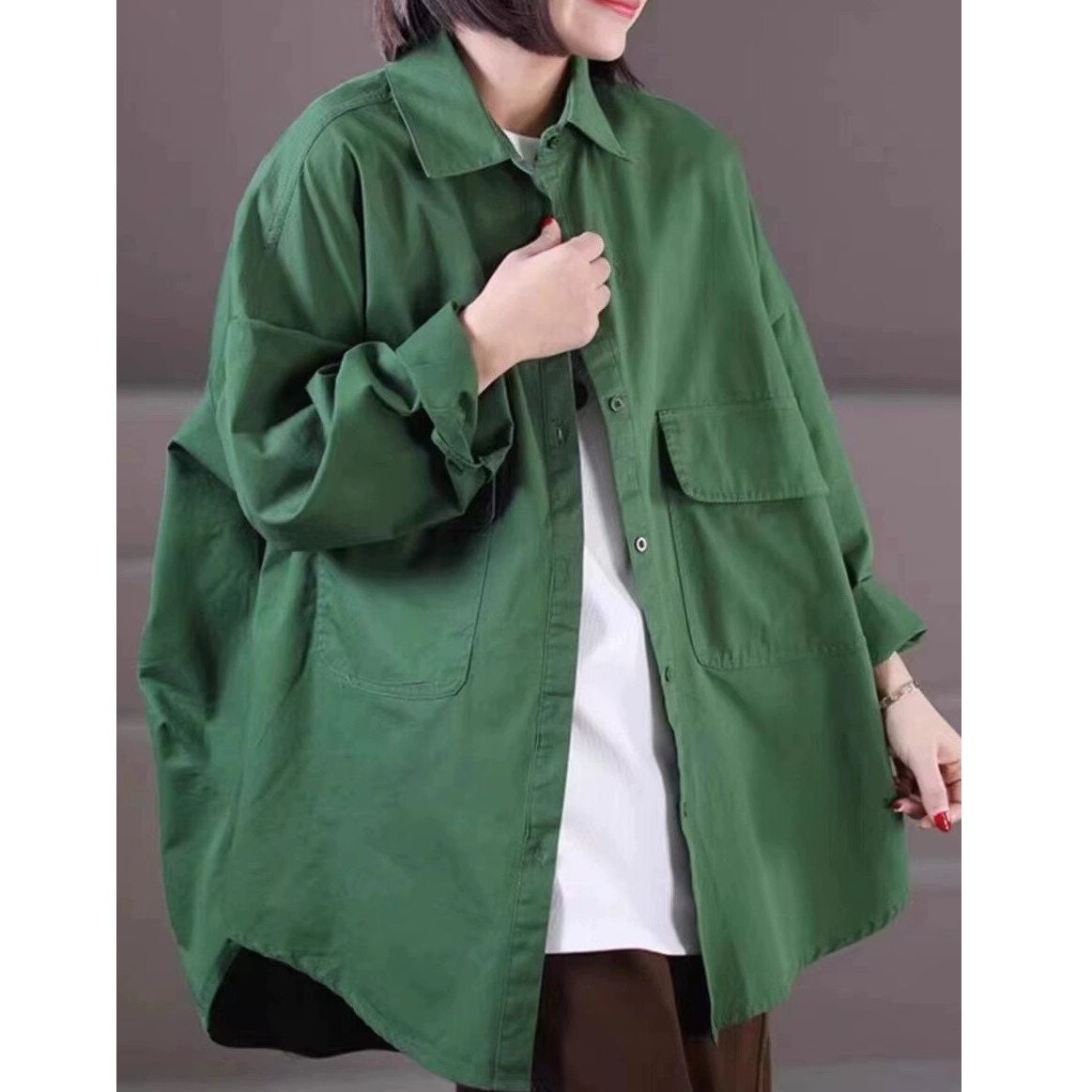GREEN CASUAL SHIRT JACKET 1color M-14507