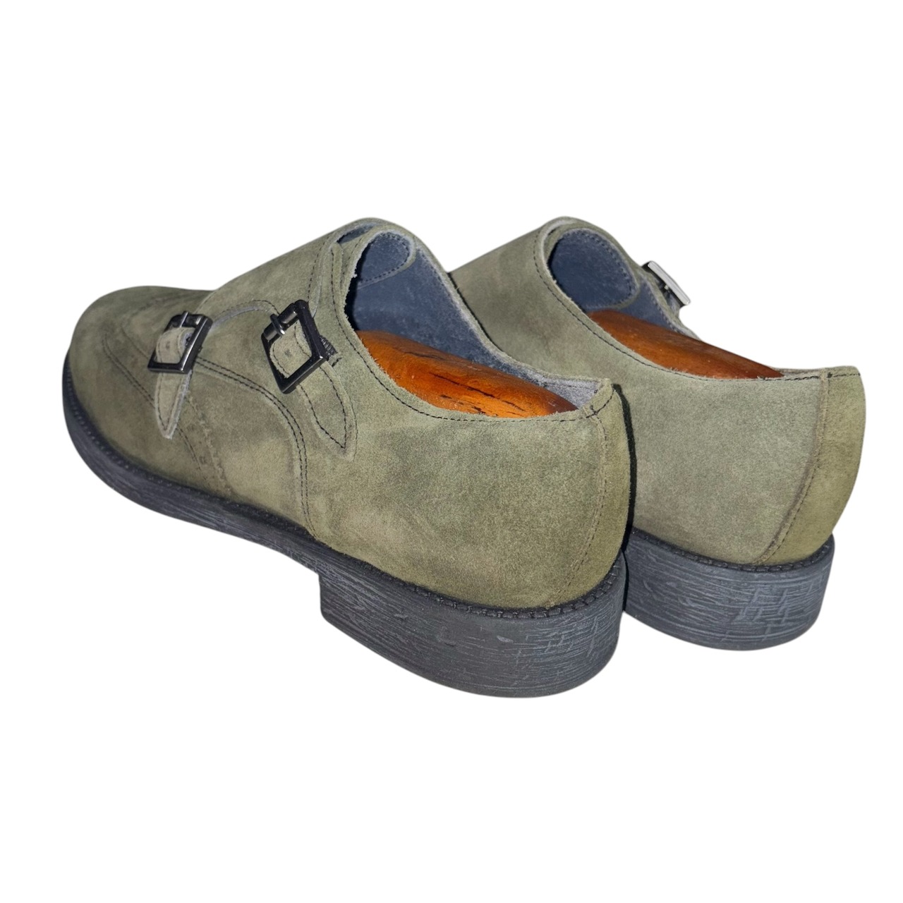 CANTARELLI moss green suede double monk shoes
