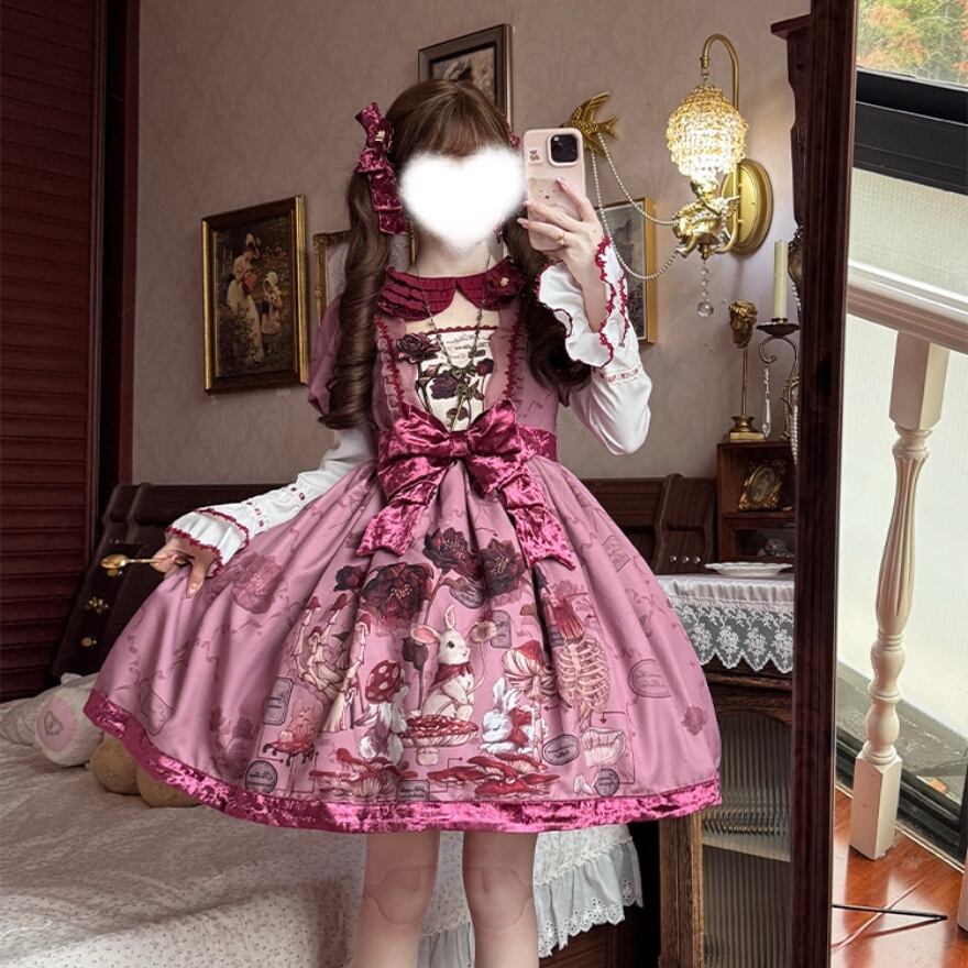 甘ロリ ワンピース メルヘンチィック うさぎプリント かわいい