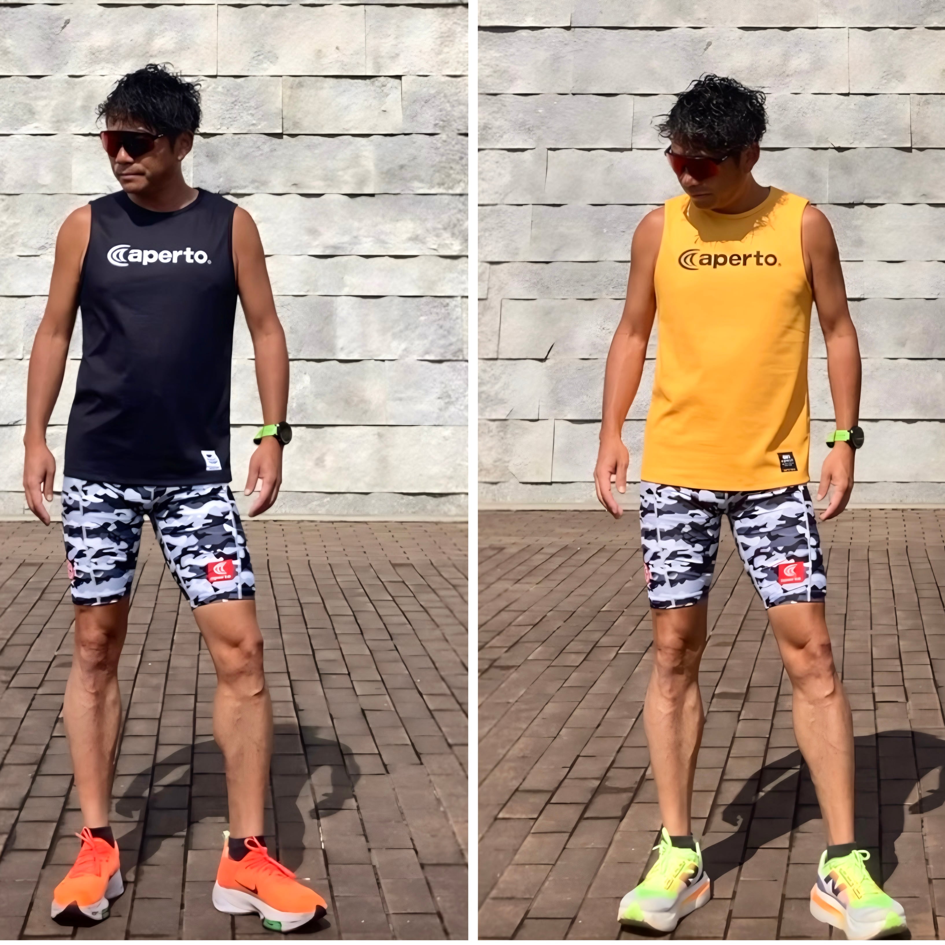 AP 124172】メンズ 全昇華アドバンスタイツ ブラックカモ柄 | aperto