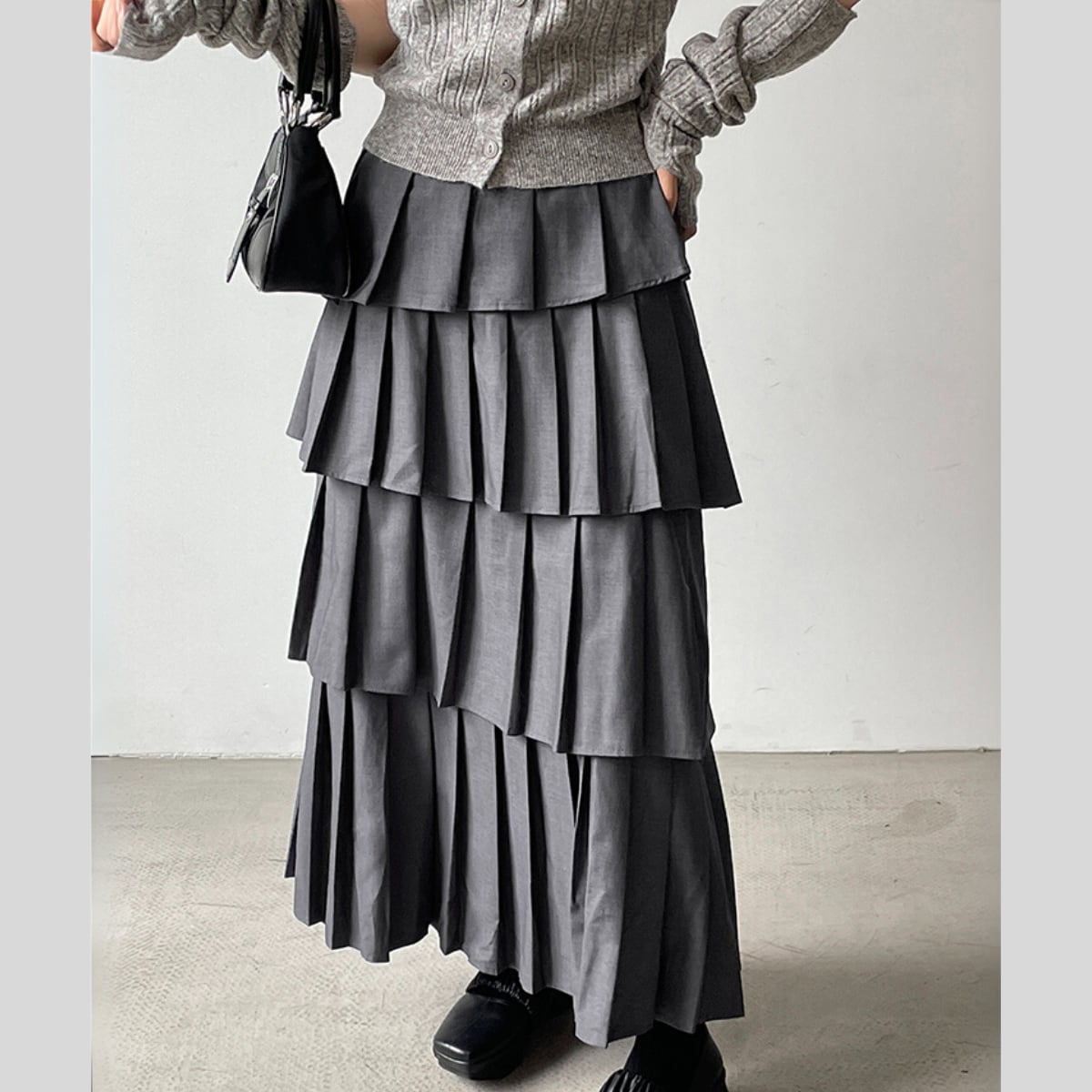 Tiered Pleated Maxi Skirt ch0103