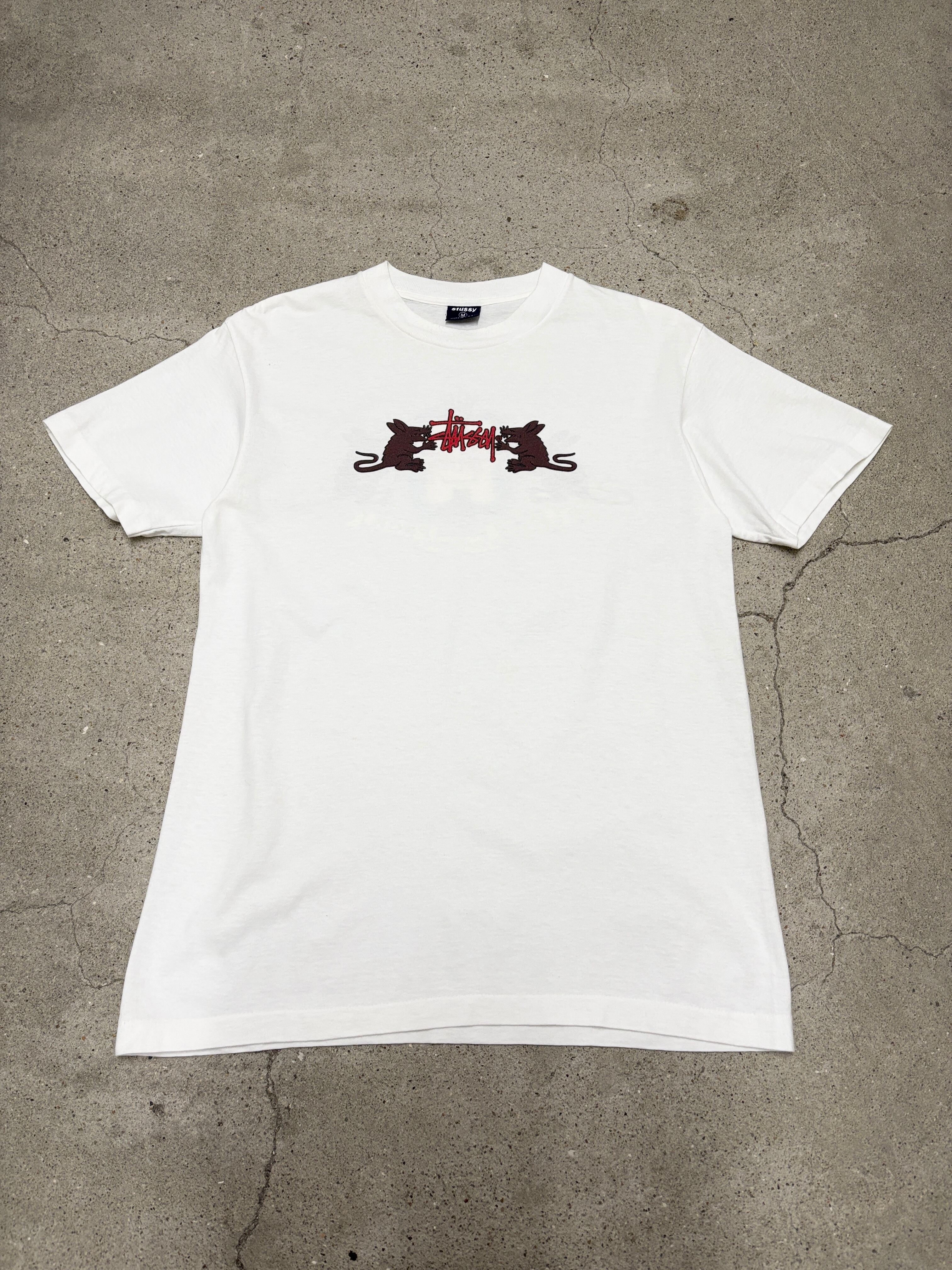 90s OLD STUSSY/Rat pack print Tee/USA製/紺タグ/M/ロゴプリントT