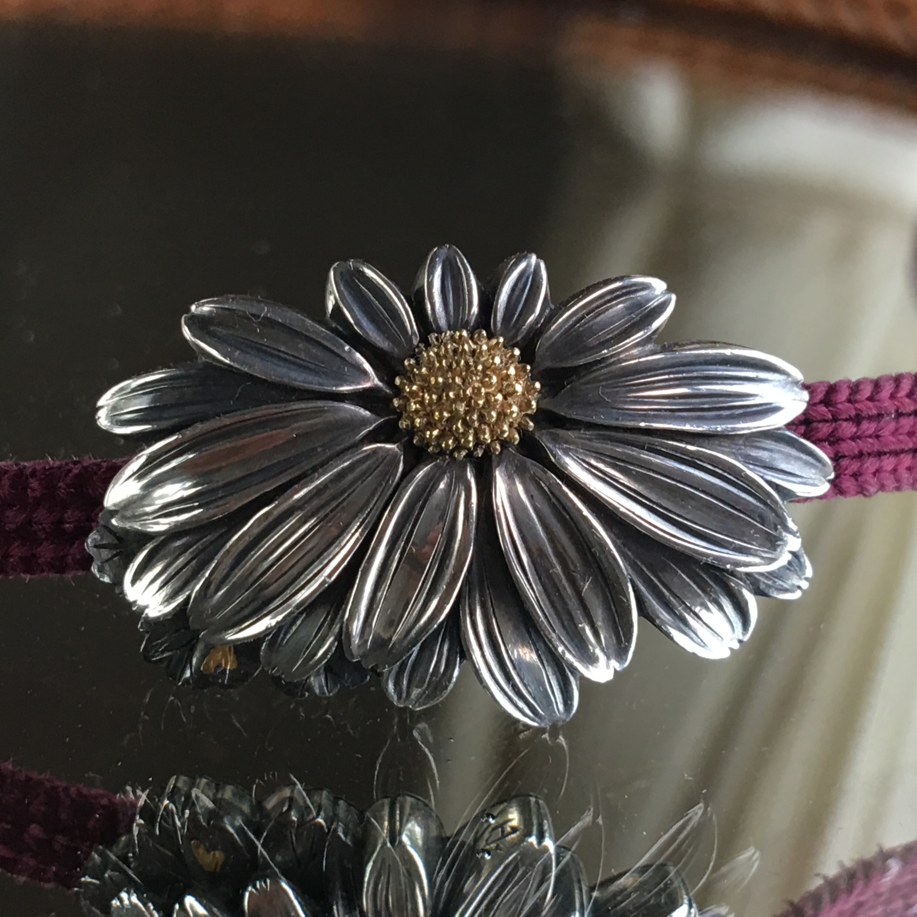 アンティーク 在銘金工 美しい菊の帯留め