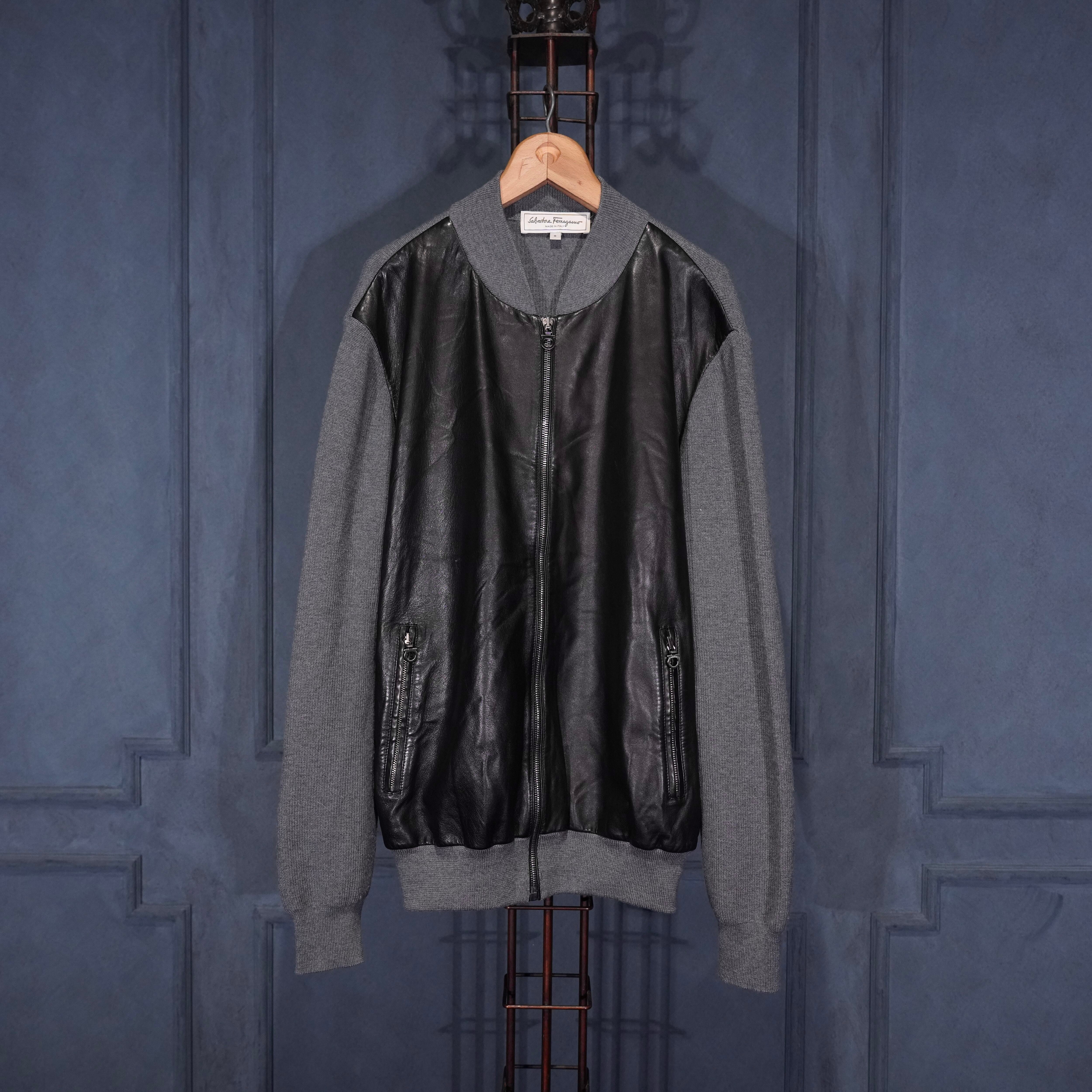 Salvatore Ferragamo LEATHER SWITCHED DRIVERS KNIT BLOUSON MADE IN