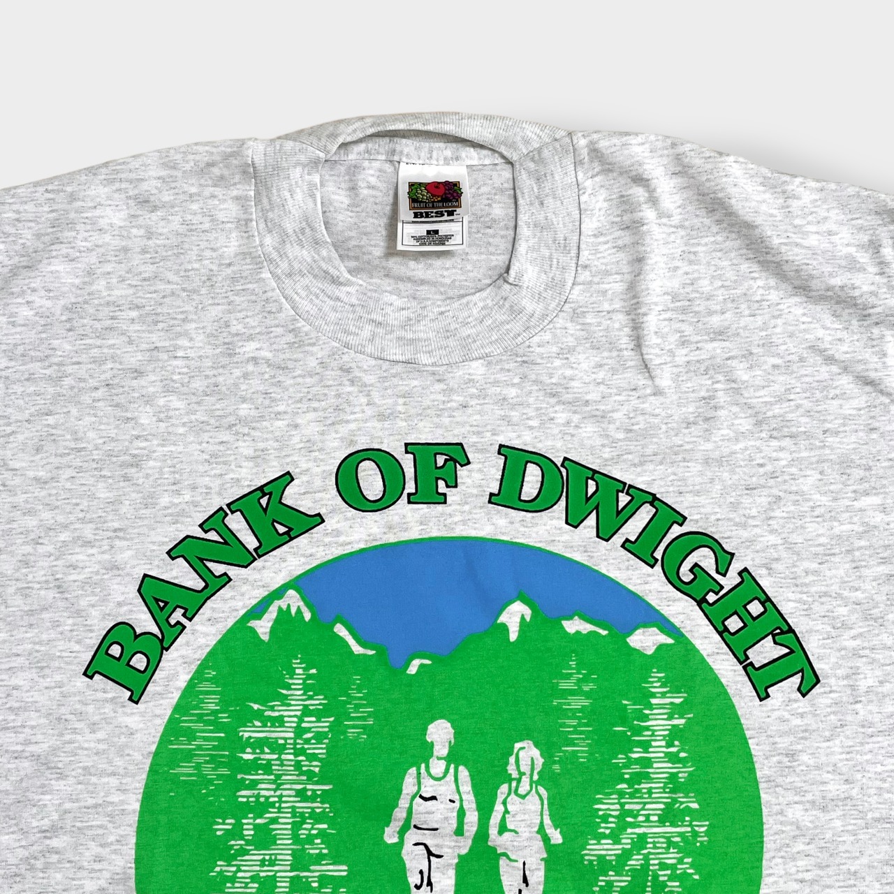 【FRUIT OF THE LOOM】90s プリント Tシャツ シングルステッチ RUN ランニング アーチロゴ 半袖 L グレー US古着