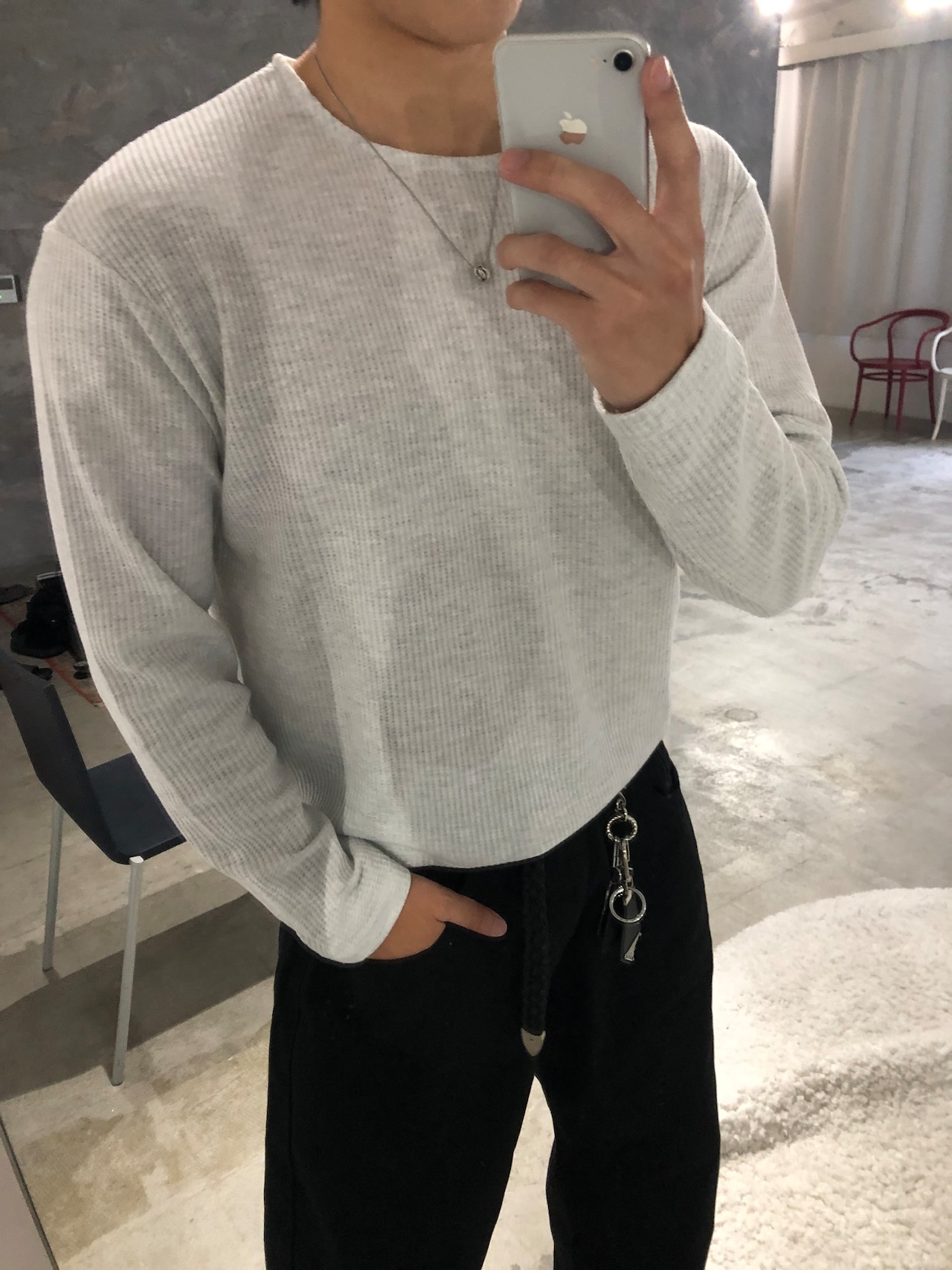 Cropped Waffle Long Sleeve Knit (3color) - 6