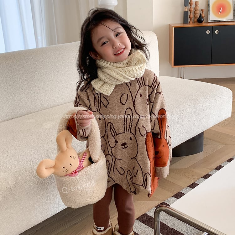 人気セットアップ110ベージュ韓国おしゃれキッズ子供かわいい女の子ニットセーター
