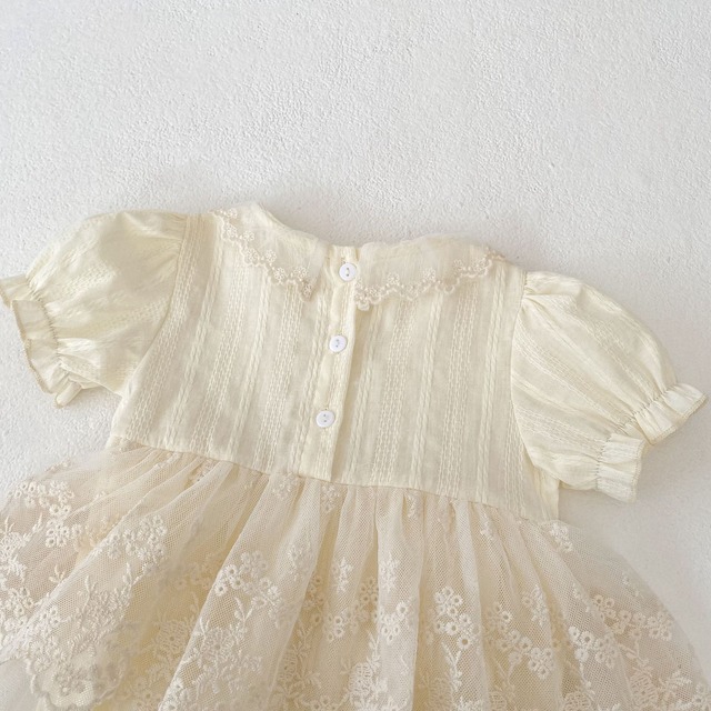 【BABY】半袖レース襟チュール刺繍ワンピースロンパース - 15