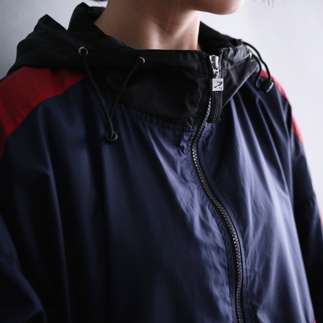 3-tone switching design loose high-neck anorak parka