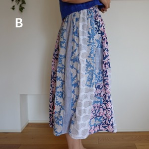 布つなぎ ブロックプリントのギャザースカート