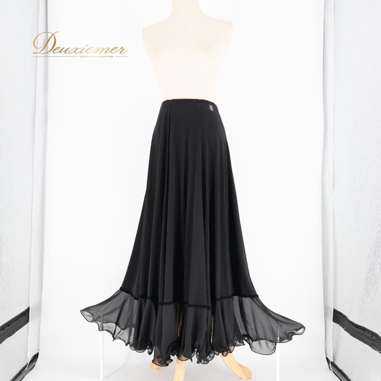 社交ダンス 衣装 スカート ブラック系 Muse 黒 無地 シンプル 練習 レッスン フリル 上品 伸縮 ストレッチ 透け感 かわいい ダンス衣装 イベント ステージ パーティー おしゃれ オールブラック