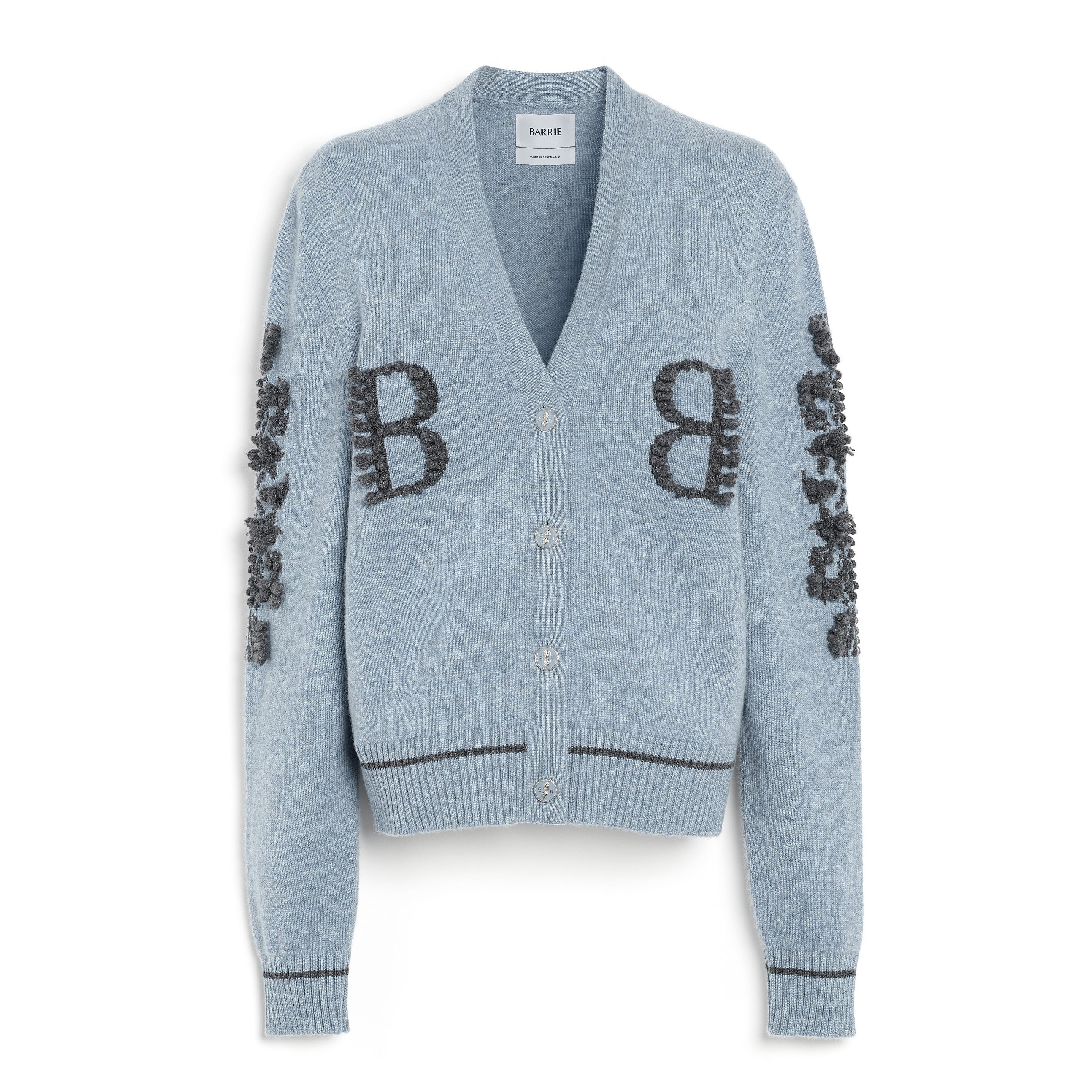 BARRIE THISTLE LOGO CASHMERE CARDIGAN VINTAGE DERBY GREY