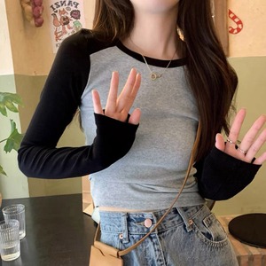 バイカラー 長袖 Tシャツ レディース 韓国 春秋冬 トップス おしゃれ 大人 かわいい きれいめ カジュアル ラウンドネック カットソー 大人可愛い 大人女子