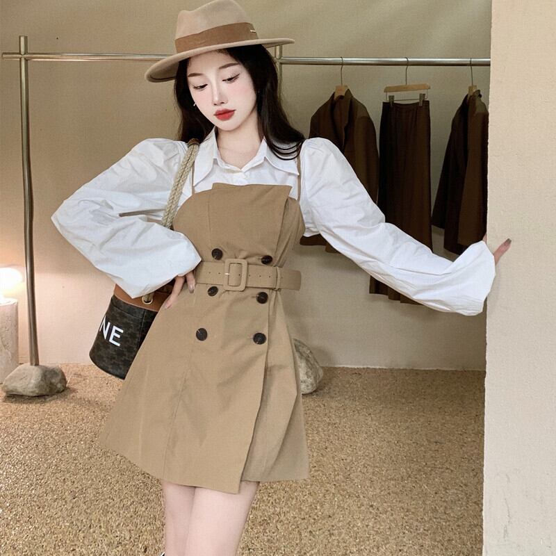 オータムスタイルスカート シャツ ベルト ウェストドレス レディース 秋物 ハーネス ガールズファッション81380218747