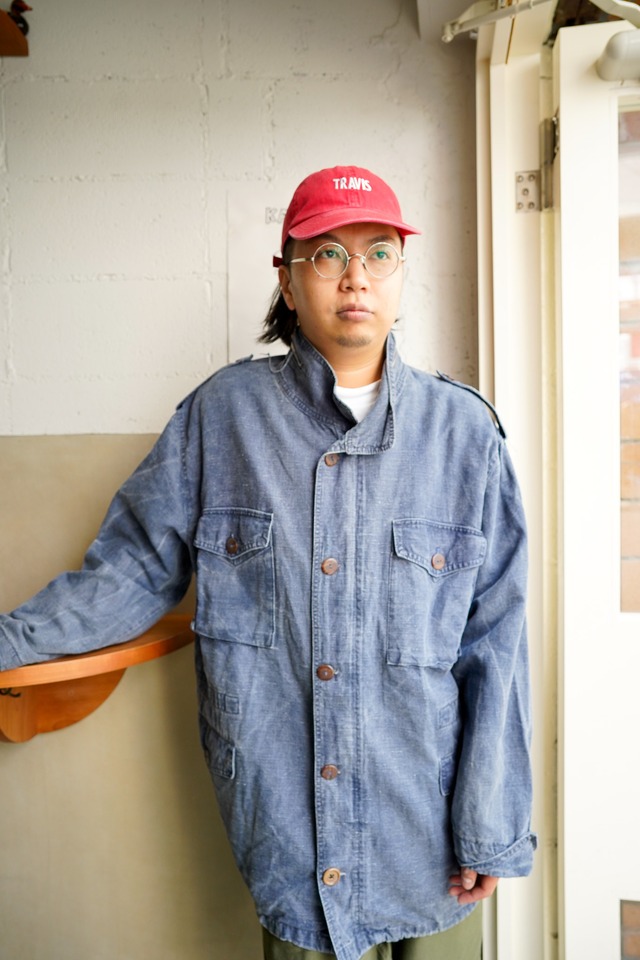 【1980s】"US Army Motif" Blue Linen 4-Pockets LKT / 6-349