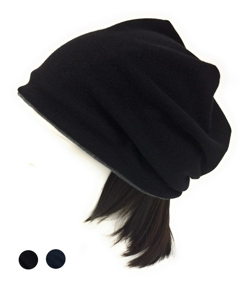 Unisex 定番ニット帽子" 大人用 つけ毛付き：wig/レイヤーボブ/男女兼用フリー M~L