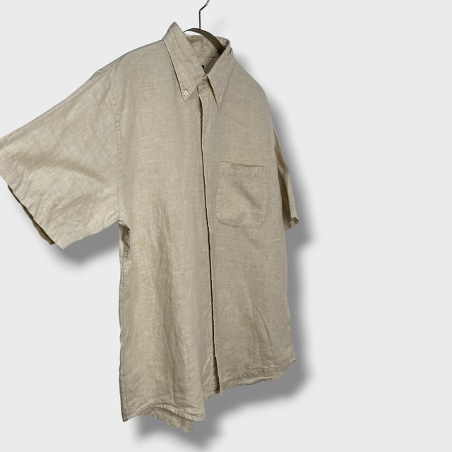 LANDS'END ボタンダウン半袖リネンシャツ　M ベージュ系