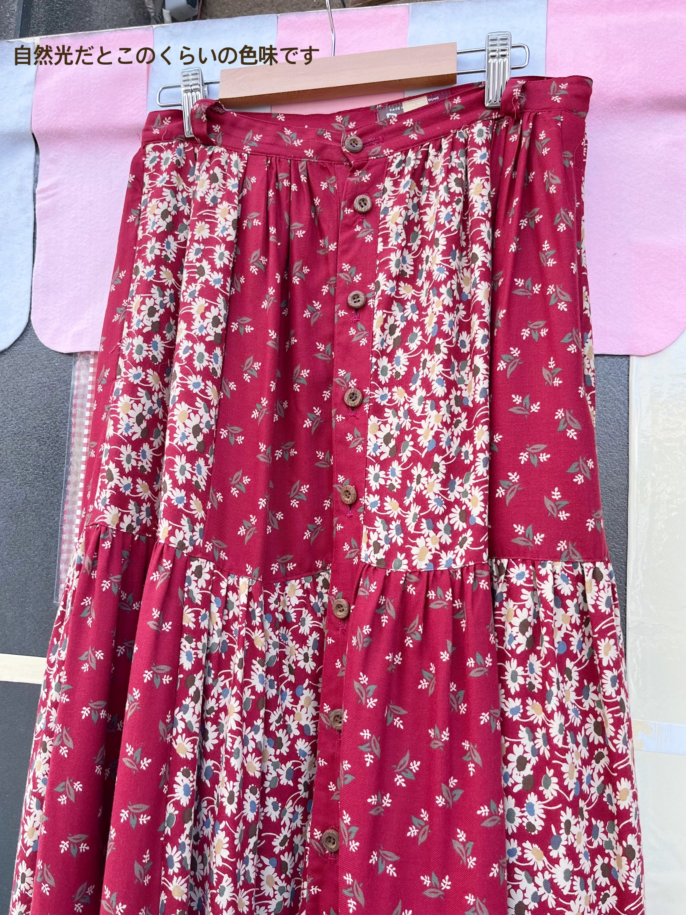 red flower patchwork tiered skirt