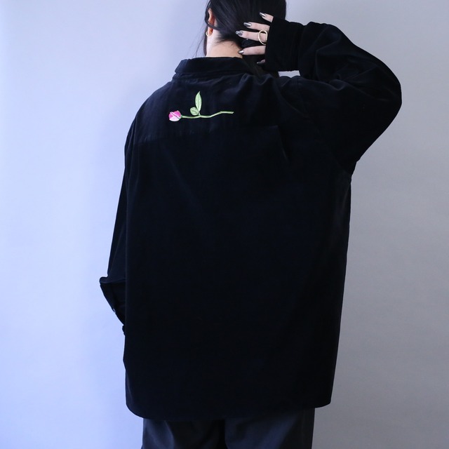 "刺繍" front and back design over silhouette velours shirt